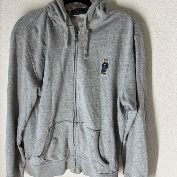 Polo Ralph Lauren Gray Zip-Up Hoodie with Bear Vintage! - Picture 2 of 3